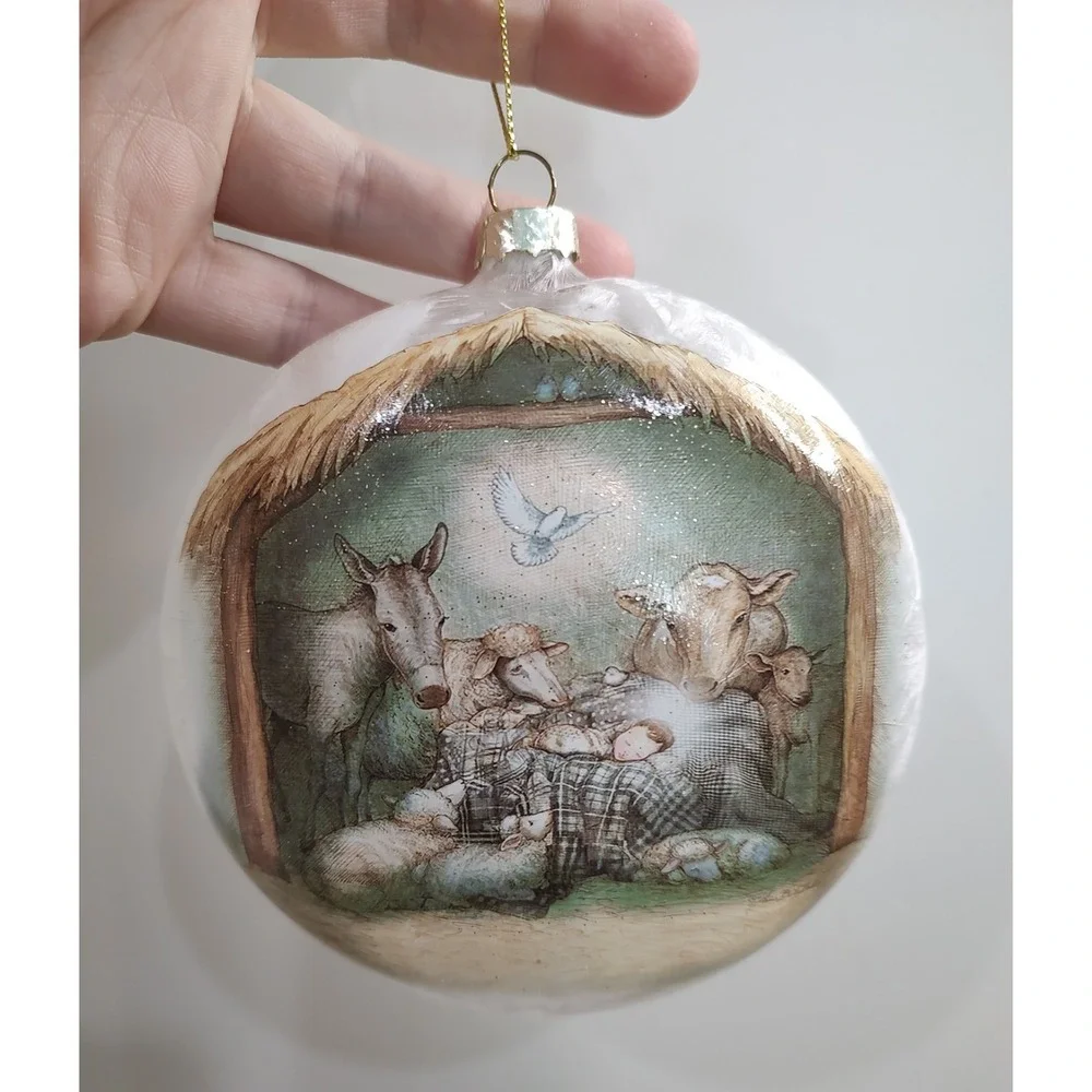 Large Nativity Scene Glass Christmas Ornament  Holy Family Bethlehem B3